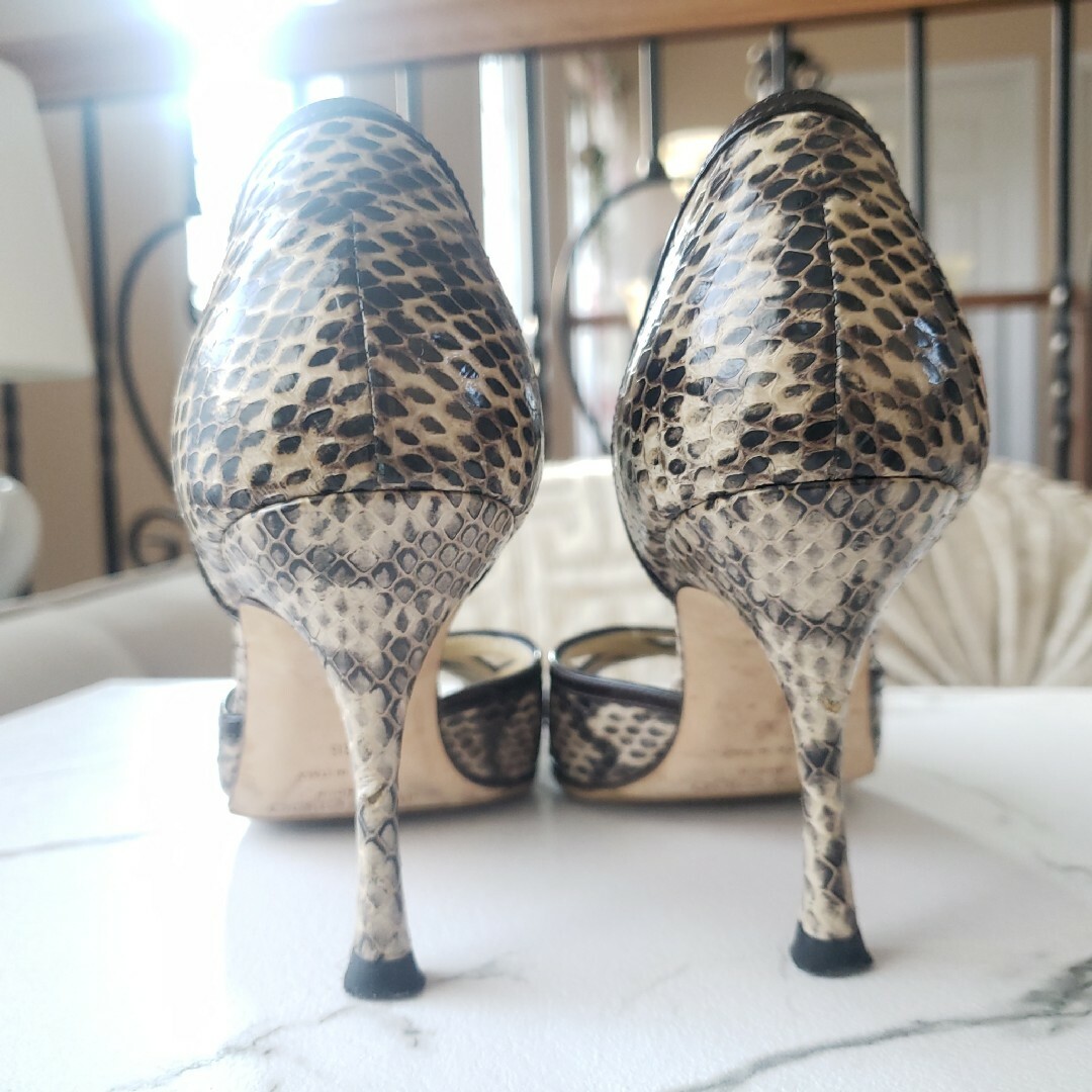 JIMMY CHOO パイソン柄オープントゥーパンプス 23cm