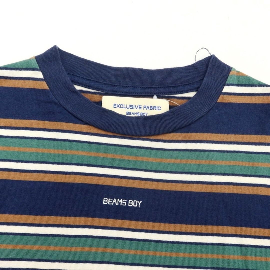 BEAMS BOY(ビームスボーイ)の【中古】ビームスボーイ BEAMS BOY ボーダー クルーネック 長袖Ｔシャツ ネイビーxグリーン【サイズ2】【レディース】 レディースのトップス(Tシャツ(長袖/七分))の商品写真