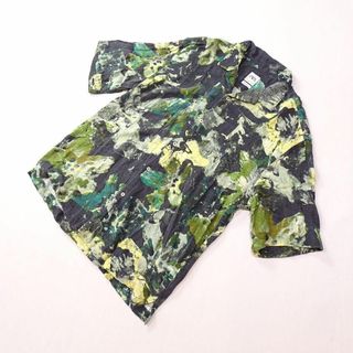 【ザラ】ZARA アースカラー ネイチャー総柄 長袖シャツ XL カーキ×緑