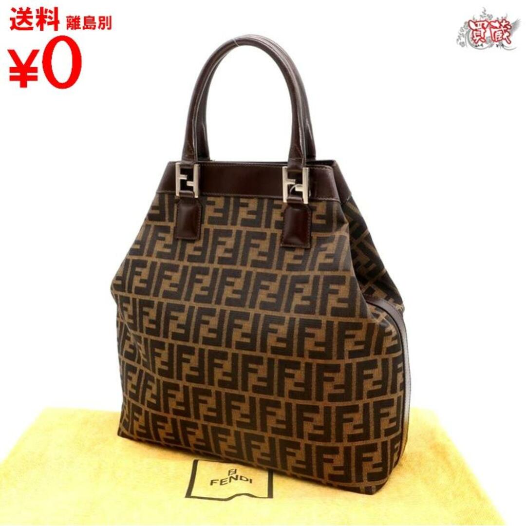 FENDI フェンディ ズッカ ハンドバッグ ブラウンナイロン レザー