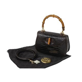 グッチ(Gucci)の新品同様 GUCCI グッチ ハンドバッグ 2WAY ショルダーバッグ ブラウン クロコ バンブー レザー 000 01 018 中古 56319(ハンドバッグ)