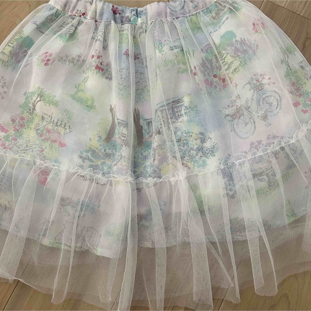 メゾピアノ ガーデン柄 チュール付き スカート