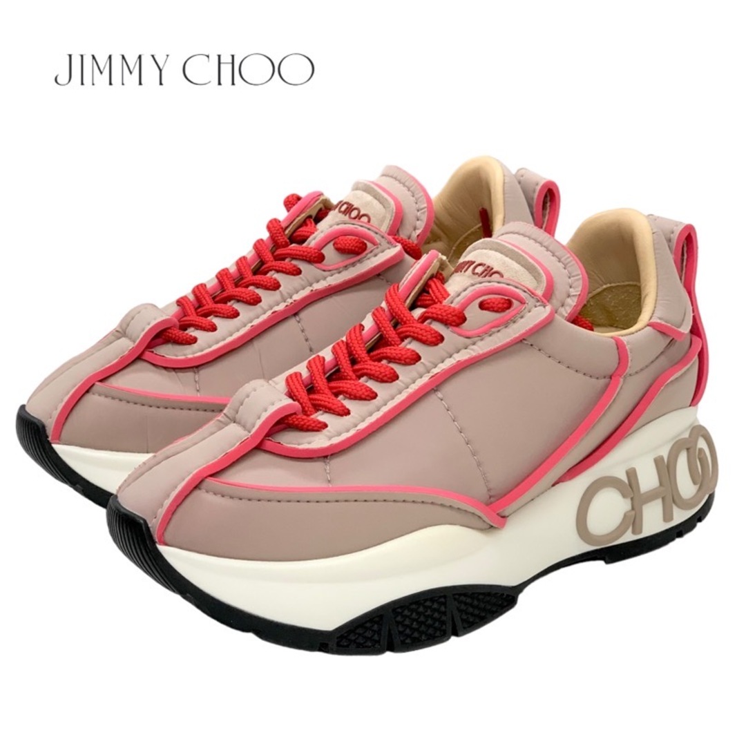 JIMMY CHOO(ジミーチュウ)のジミーチュウ JIMMY CHOO RAINE スニーカー 靴 シューズ ナイロン ピンクベージュ レッド 未使用 ロゴ レディースの靴/シューズ(スニーカー)の商品写真