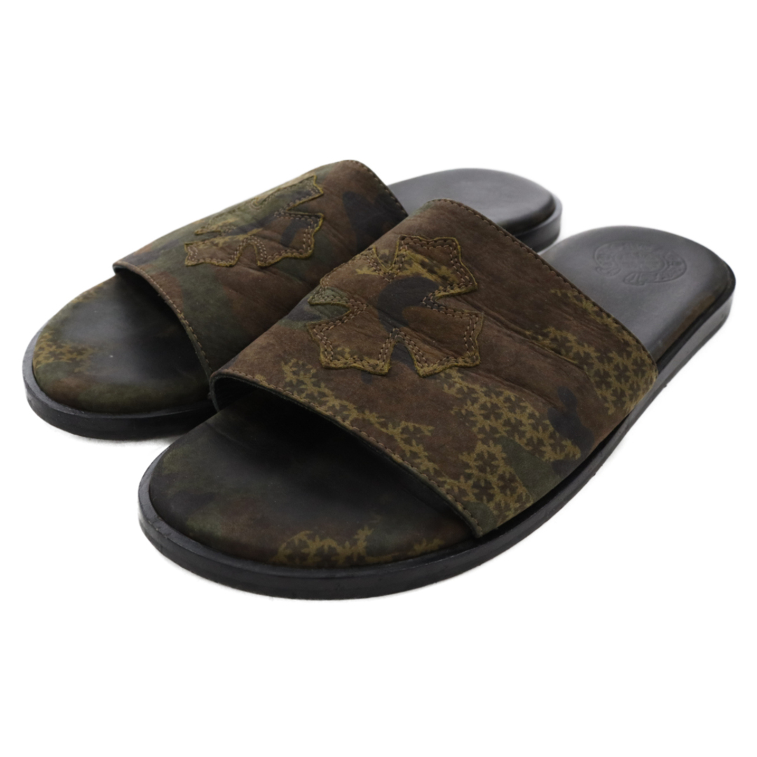 28センチワイズCHROME HEARTS クロムハーツ LEATHER SANDALS CH SLIDE CHプラスパッチ カモ柄サンダル 迷彩