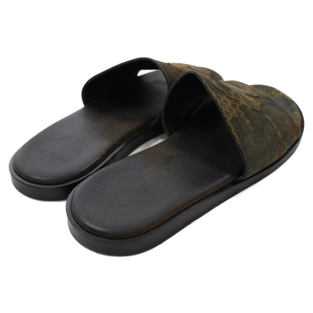 28センチワイズCHROME HEARTS クロムハーツ LEATHER SANDALS CH SLIDE CHプラスパッチ カモ柄サンダル 迷彩