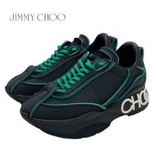 ジミーチュウ(JIMMY CHOO)のジミーチュウ JIMMY CHOO RAINE スニーカー 靴 シューズ ナイロン ブラック グリーン 未使用 ロゴ(スニーカー)