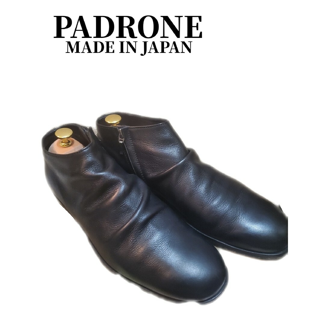 PADRONE(パドローネ)のパドローネ　サイドジップ　しわ加工ブーツ　ブラック　25㎝　レザー 40 黒 メンズの靴/シューズ(ブーツ)の商品写真