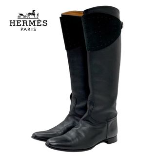 エルメス(Hermes)のエルメス ブーツ ロングブーツ エブリン レザー ブラック(ブーツ)