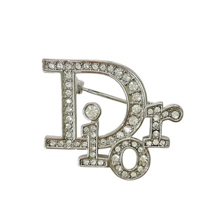 クリスチャンディオール(Christian Dior)のクリスチャンディオール CHRISTIAN DIOR ブローチ シルバー ロゴ ラインストーン(ブローチ/コサージュ)