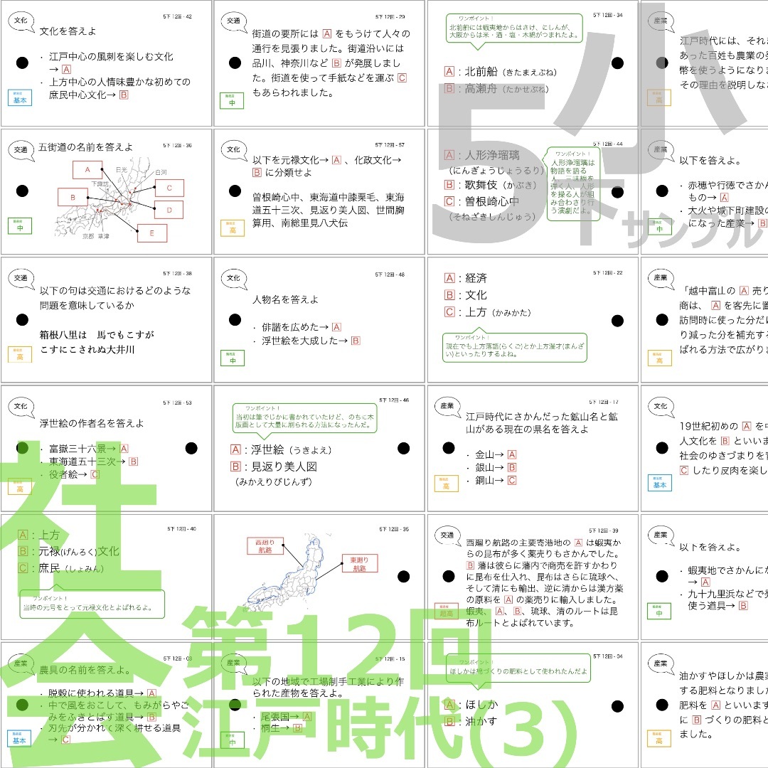 中学受験【5年下 セット 社会・理科11-14回】 暗記カード 予シリ 組分け-