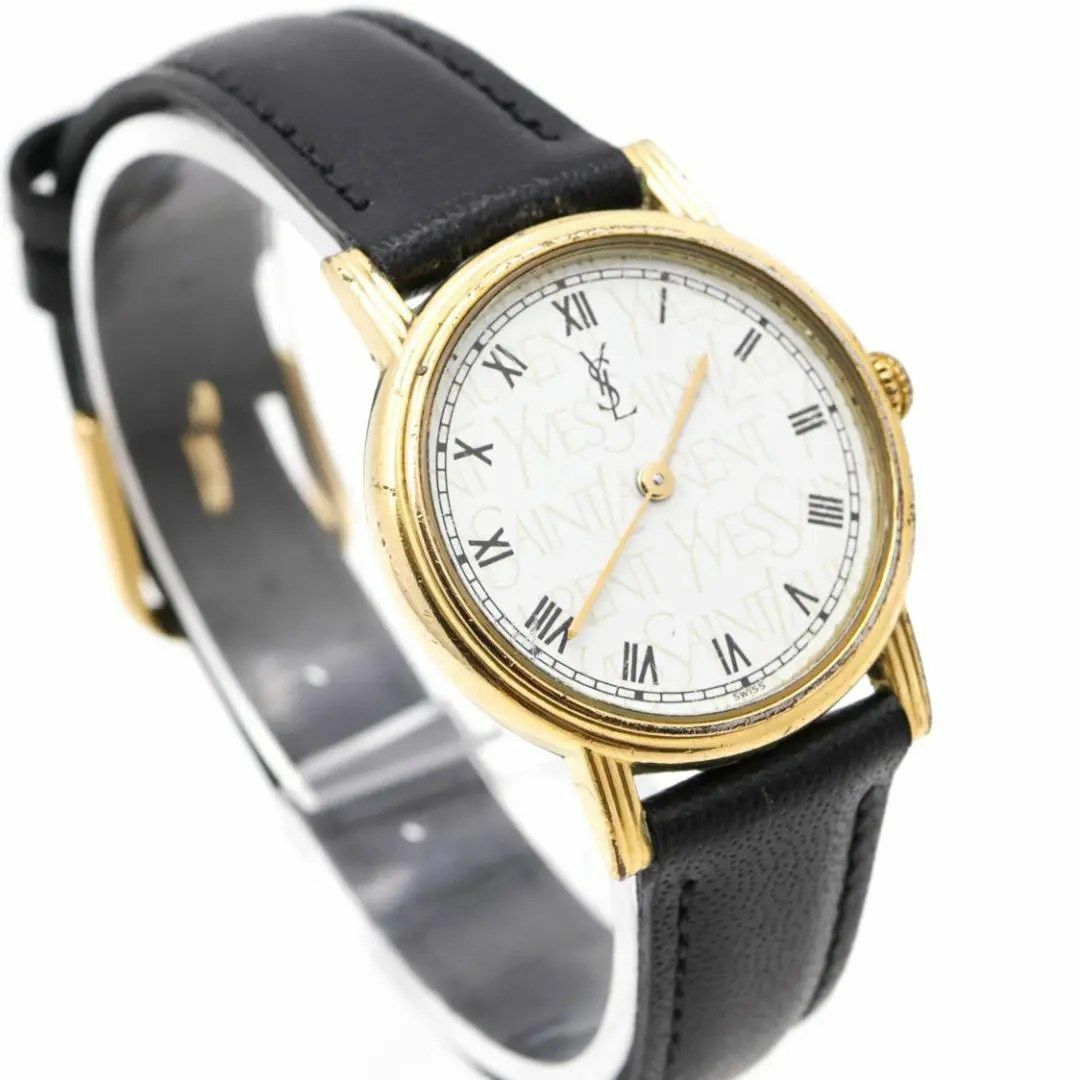 《人気》イヴサンローラン 腕時計 ホワイト ロゴ文字盤 ヴィンテージ a