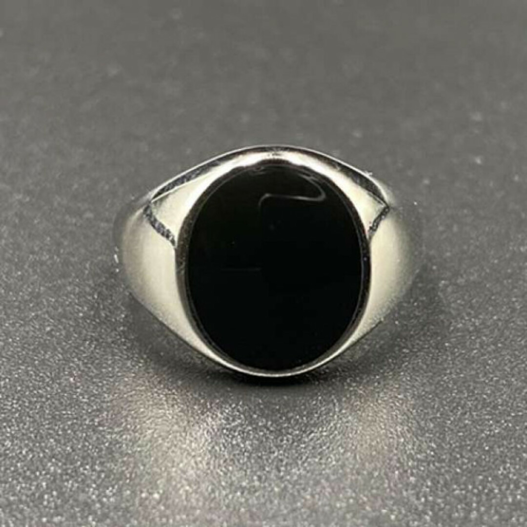 シルバーリング シルバー925 ブラックオニキス調 カレッジリング 15A F