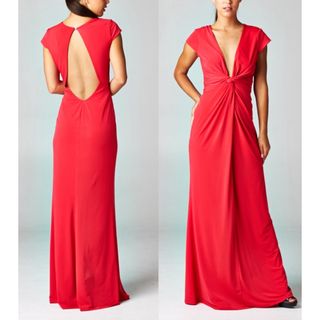 タダシショウジ(TADASHI SHOJI)の新品 USAロングドレス V RED S(ロングドレス)