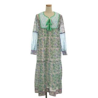 【美品】  SZ Blockprints / エスゼットブロックプリント | × Ron Herman ロンハーマン別注 Silk Jodhpur Dress ボタニカルプリント ワンピース | XS | ブルー / グリーン | レディース(ロングワンピース/マキシワンピース)