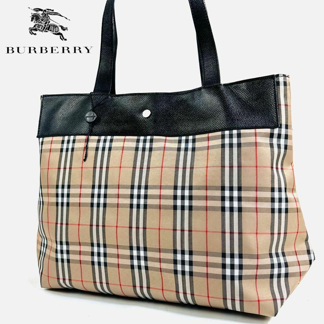極美品 Burberry トートバッグ ノバチェック レザー 黒 ブラック-