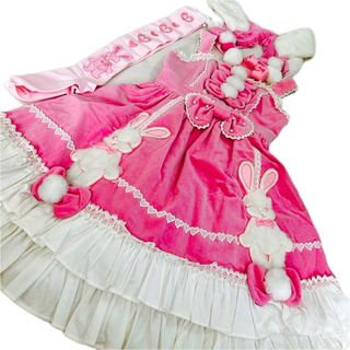 アンジェリックプリティー(Angelic Pretty)のアンジェリックプリティ　なかよしバニー　別珍　ボンネット JSK セット　A1(ひざ丈ワンピース)