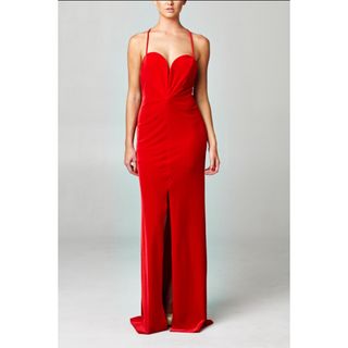 タダシショウジ(TADASHI SHOJI)の新品 USAロングドレス SEXY BARE VELVET RED S(ロングドレス)