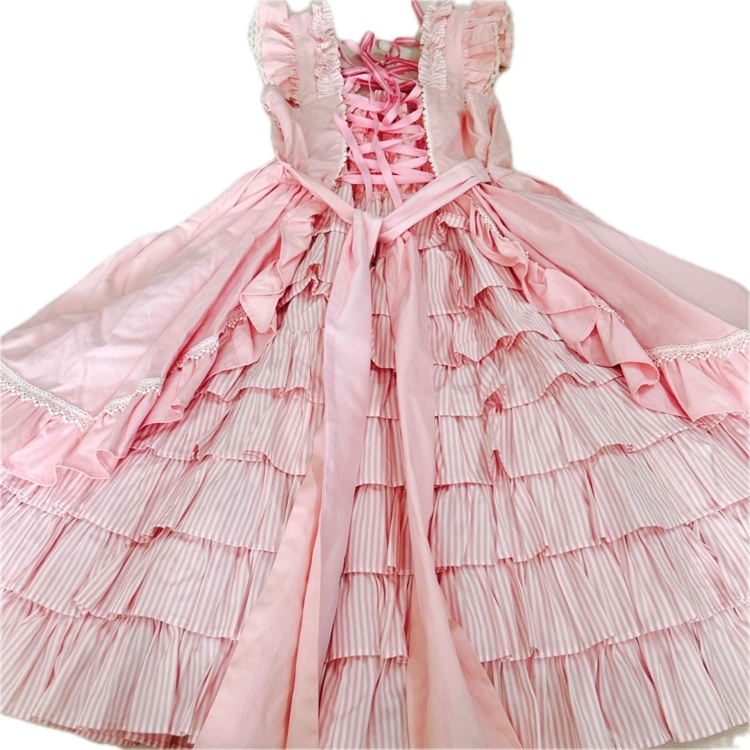 Angelic Pretty(アンジェリックプリティー)の美品　アンジェリックプリティ　ジャンパースカート　ピンク　バッスル　A2 レディースのワンピース(ひざ丈ワンピース)の商品写真