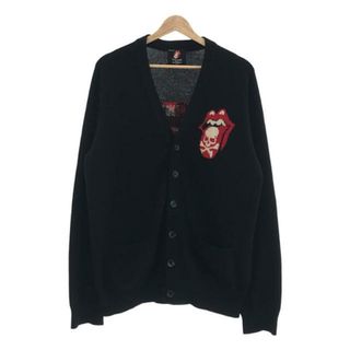 マスターマインドジャパン(mastermind JAPAN)のmastermind JAPAN / マスターマインドジャパン | × THEATER8 Rolling Stones ローリングストーンズ カシミヤ Vネックカーディガン | L | ブラック | メンズ(カーディガン)