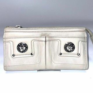 マークジェイコブス(MARC JACOBS)のマークジェイコブス 長財布 ターンロック ジッピー財布 プレート グレー レザー(財布)