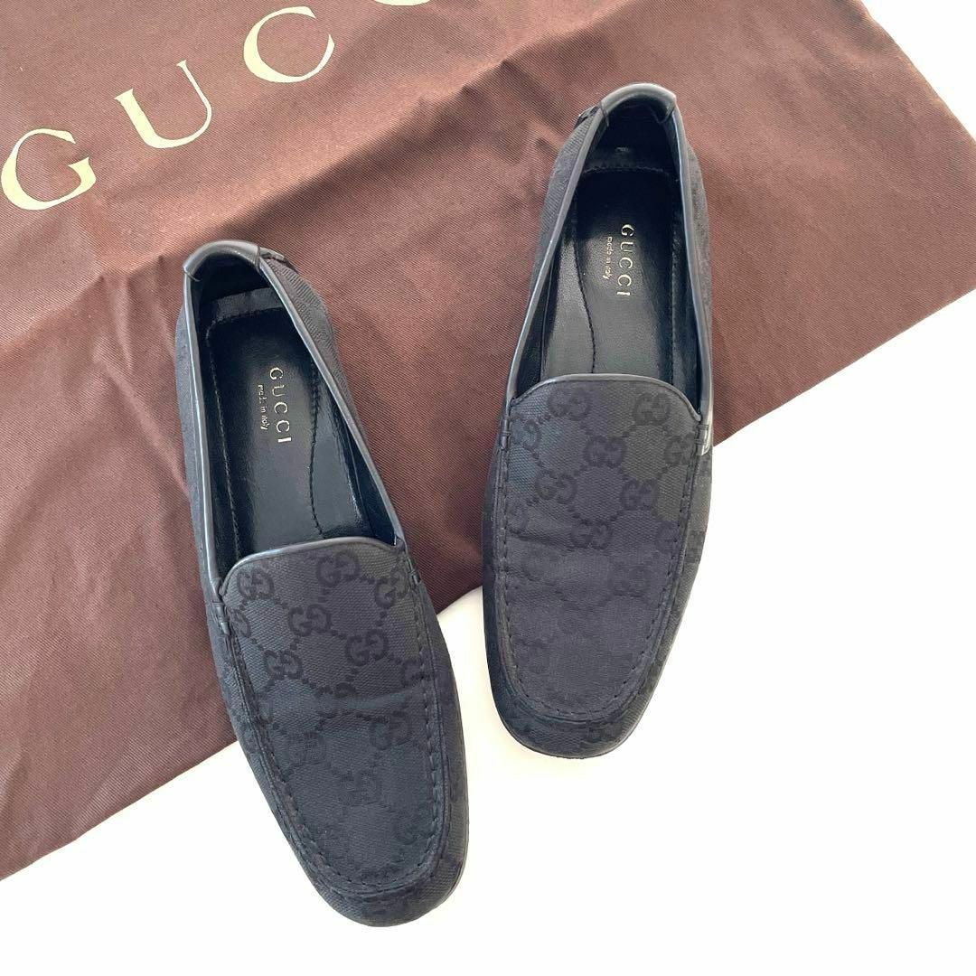 Gucci(グッチ)のGUCCI グッチ GGキャンバス ローファー 黒 ブラック 22 レディースの靴/シューズ(ハイヒール/パンプス)の商品写真