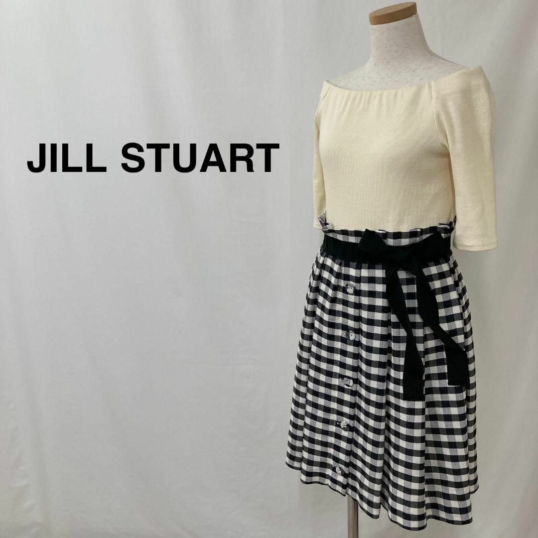 JILLSTUART(ジルスチュアート)の★大人気★ジルスチュアート オフショルダー切り替えチェックシャツ ワンピース レディースのワンピース(ひざ丈ワンピース)の商品写真