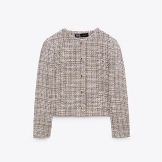 ザラ(ZARA)のZARA ボタンディテール付きテクスチャー入り生地ブレザー　XS(ノーカラージャケット)