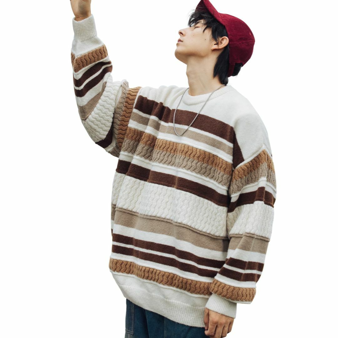 [ANGEL CITIZ] 男性用セーター 冬の男性ストライプのセーターの男性の秋冬春生地の厚み