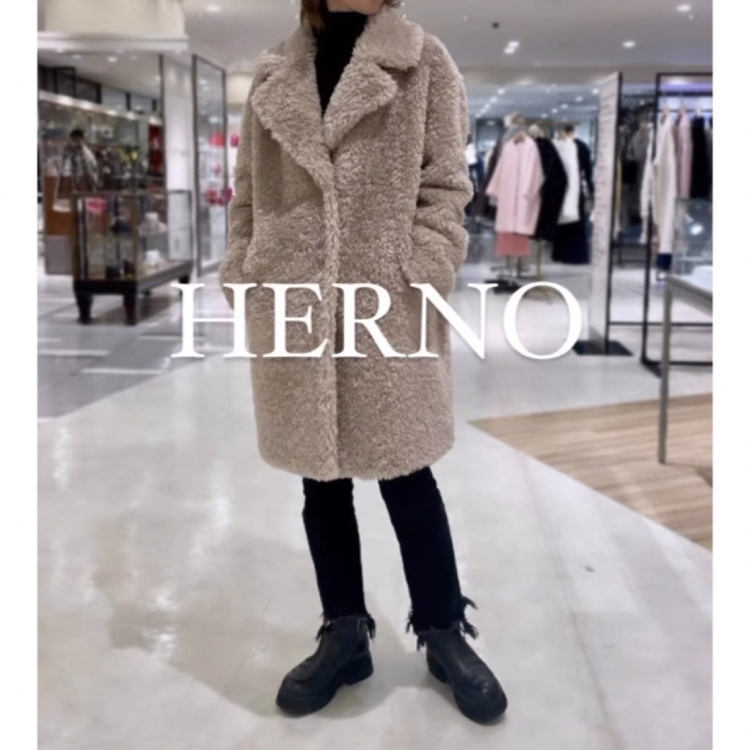 HERNO - HERNO ヘルノ カーリー コート エコファー コート HERNO - HERNO ヘルノ カーリー コート エコファー コート