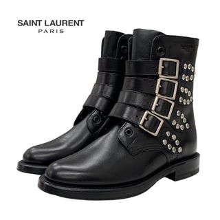 サンローラン(Saint Laurent)のサンローラン SAINT LAURENT ブーツ ショートブーツ 靴 シューズ レザー ブラック 黒 シルバー スタッズ ベルト レースアップ(ブーツ)