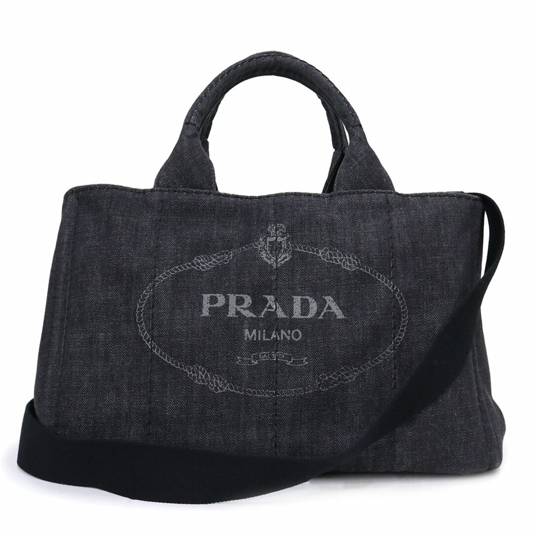 PRADA(プラダ)のプラダ カナパ 2way ショルダー ハンドバッグ 斜め掛け デニム NERO ブラック 黒 ゴールド金具 B2642B PRADA（中古） レディースのバッグ(ハンドバッグ)の商品写真