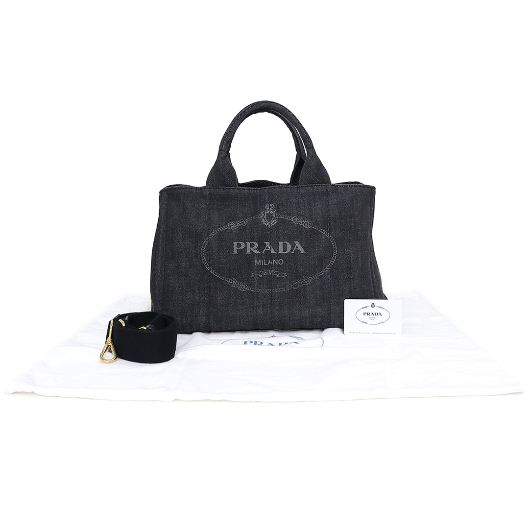 プラダ カナパ 2way ショルダー ハンドバッグ 斜め掛け デニム NERO ブラック 黒 ゴールド金具 B2642B PRADA（中古）