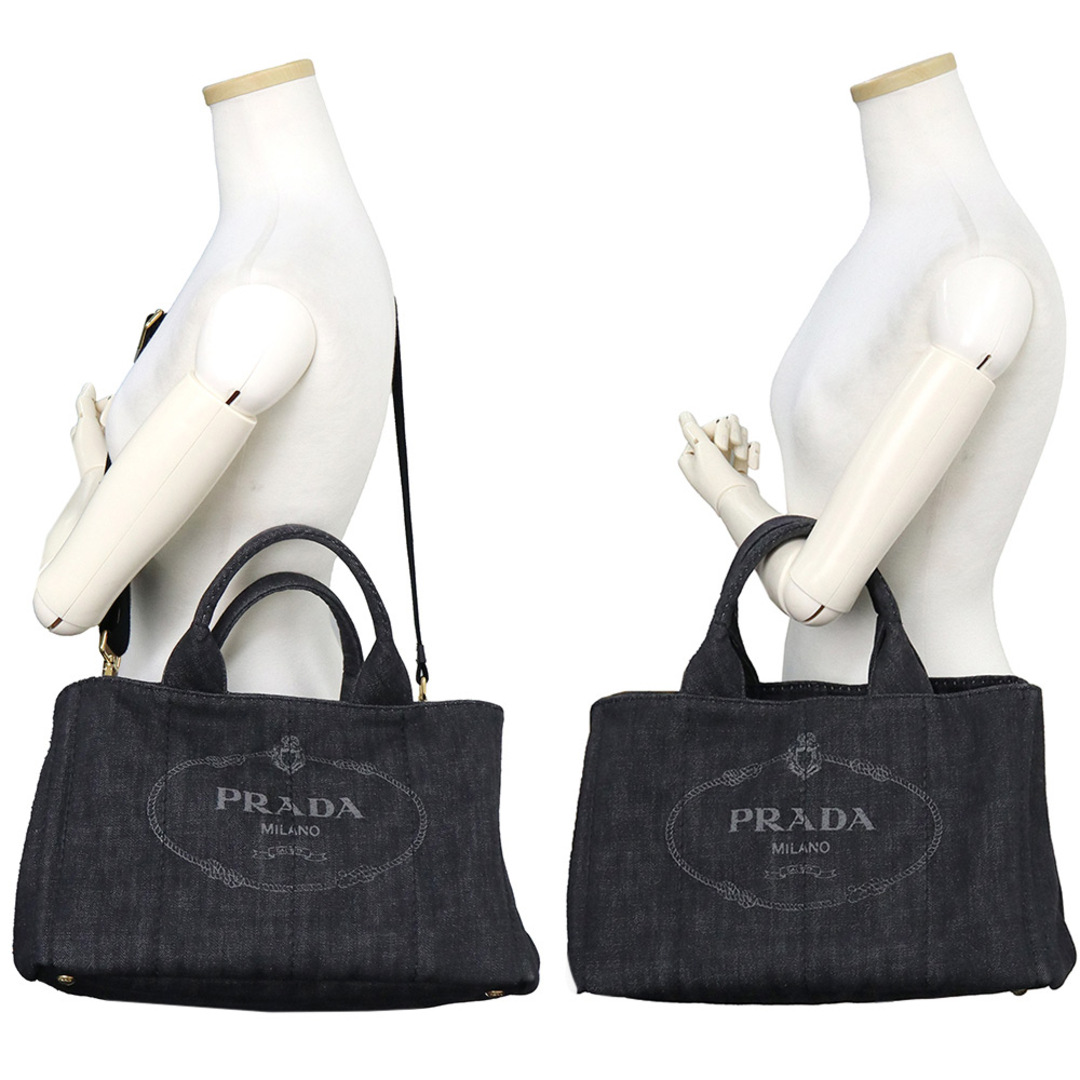 プラダ カナパ 2way ショルダー ハンドバッグ 斜め掛け デニム NERO ブラック 黒 ゴールド金具 B2642B PRADA（中古）