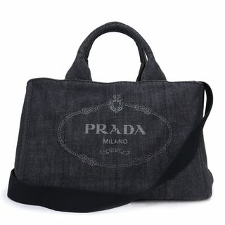 プラダ(PRADA)のプラダ カナパ 2way ショルダー ハンドバッグ 斜め掛け デニム NERO ブラック 黒 ゴールド金具 B2642B PRADA（中古）(ハンドバッグ)