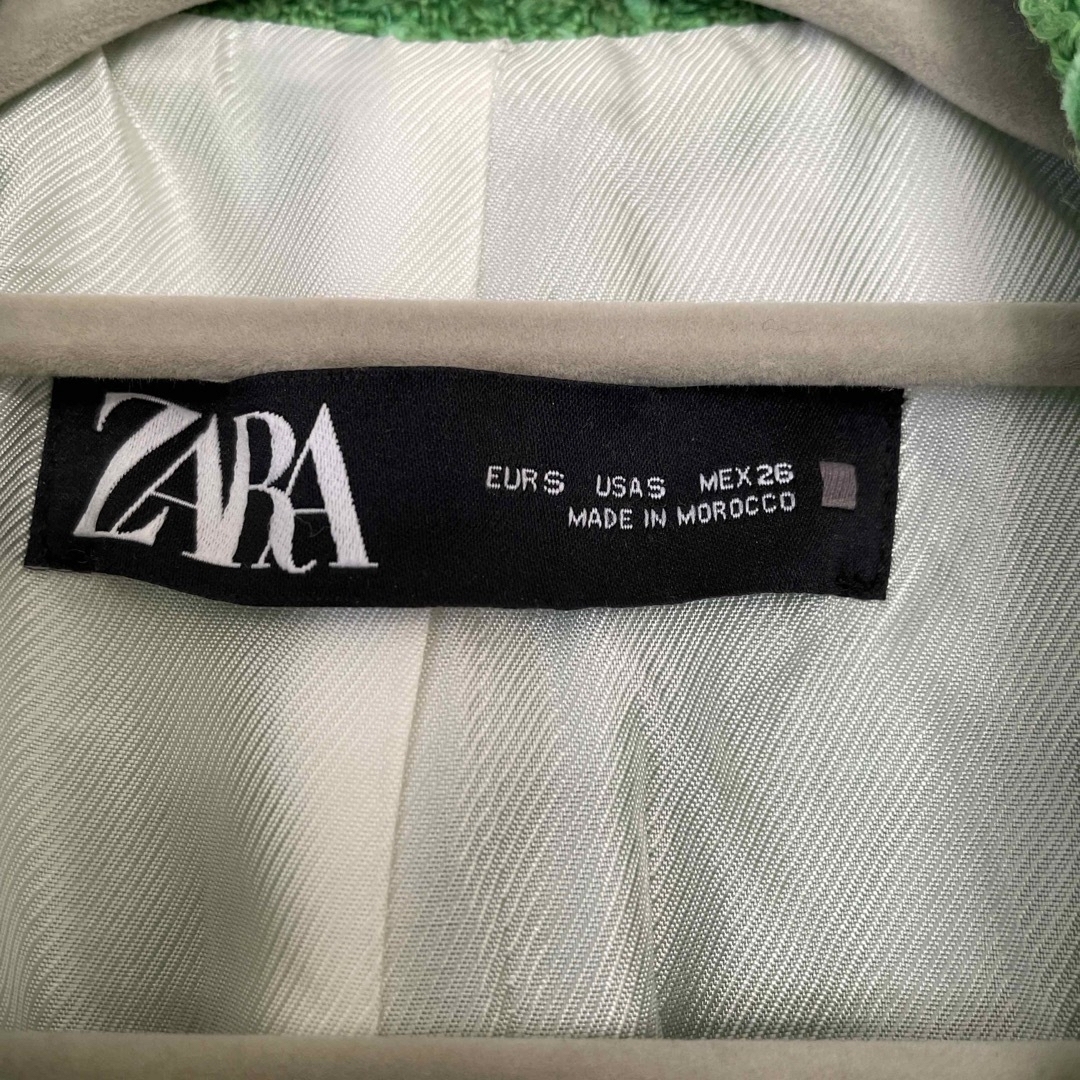 ZARA(ザラ)のzara ジャケット テーラード ツィード グリーン ダブル レディースのジャケット/アウター(テーラードジャケット)の商品写真