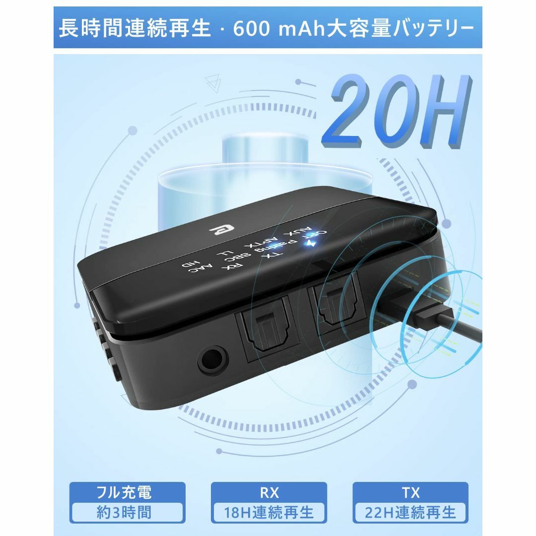 Bluetooth トランスミッター レシーバー 一台二役 Bluetooth 5.0 送信