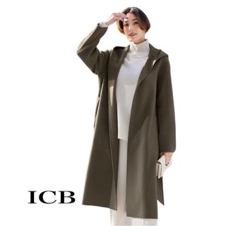 ☆美品☆アイシービー ノーカラーロングコート 40 オフホワイト-