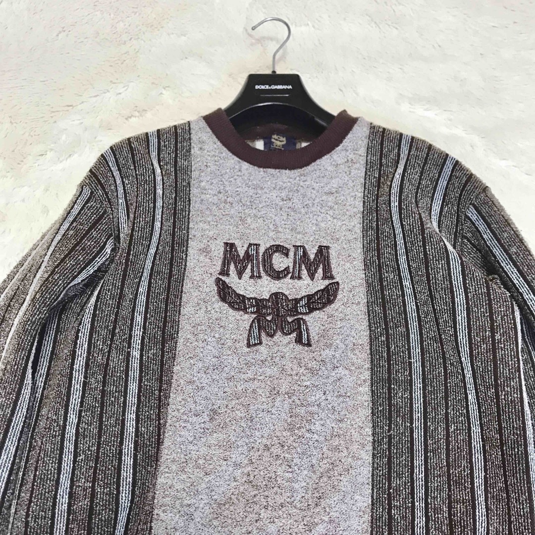 美品 MCM 90年 センターロゴ スウェット トレーナー ストライプ ニット