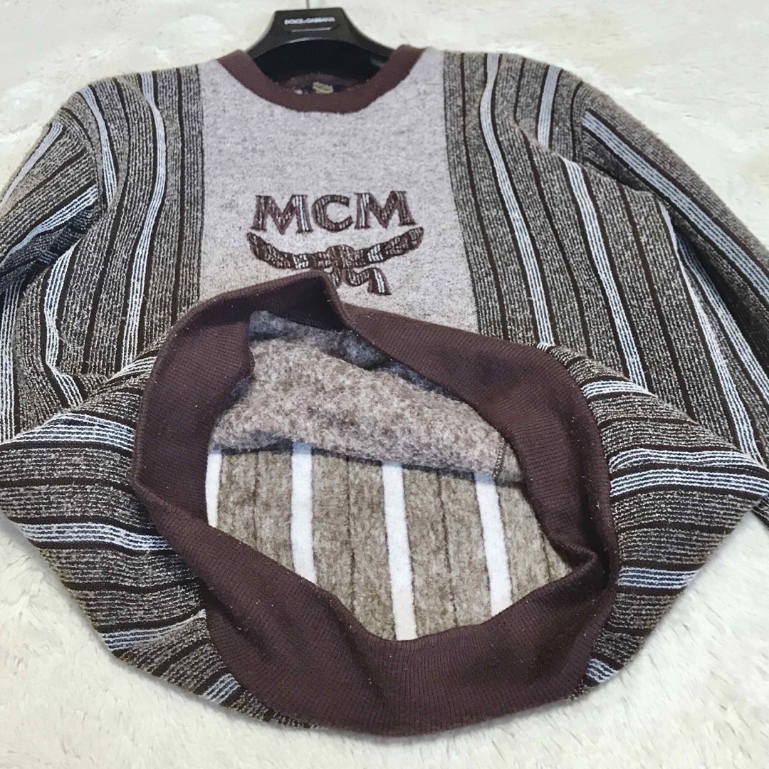MCM(エムシーエム)の美品 MCM 90年 センターロゴ スウェット トレーナー ストライプ ニット メンズのトップス(スウェット)の商品写真