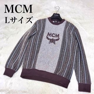 美品 MCM 90年 センターロゴ スウェット トレーナー ストライプ ニット-