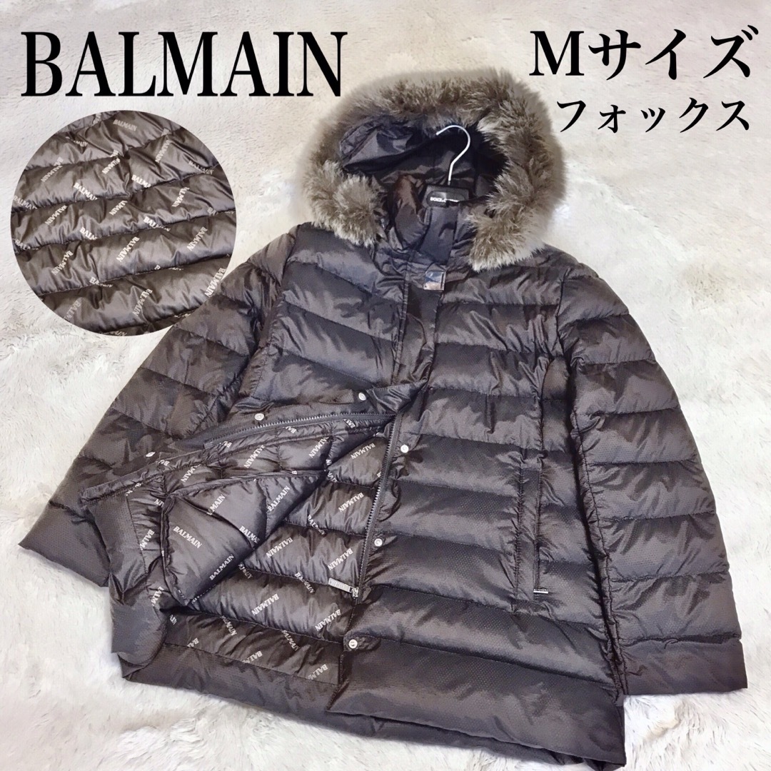 【新作入荷!!】  美品 BALMAIN 高級 ブルーフォックス ファー ダウンジャケット 総柄 ダウンジャケット