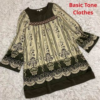 良品 Basic Tone Clothes チュニック 異素材 花柄  ベージュ(チュニック)