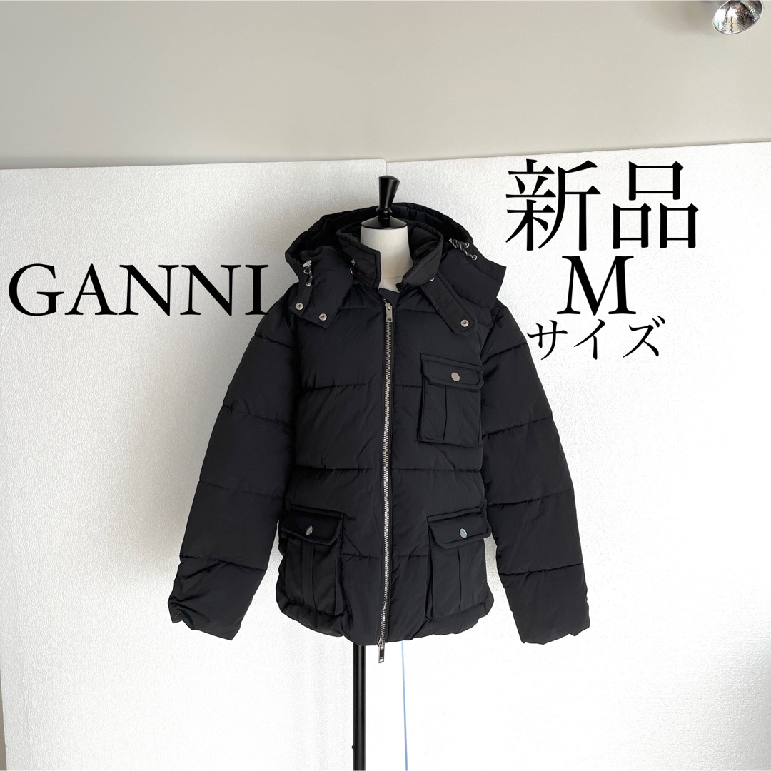 GANNI ガニー　ロゴ入りダウンジャケット　ブラック　M(38)サイズ