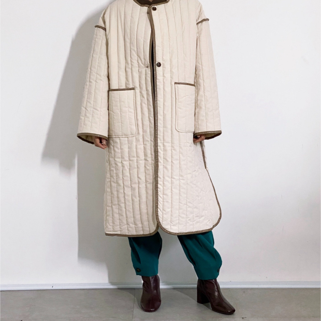 パイピングキルティングコート(試着のみ) レディースのジャケット/アウター(ロングコート)の商品写真