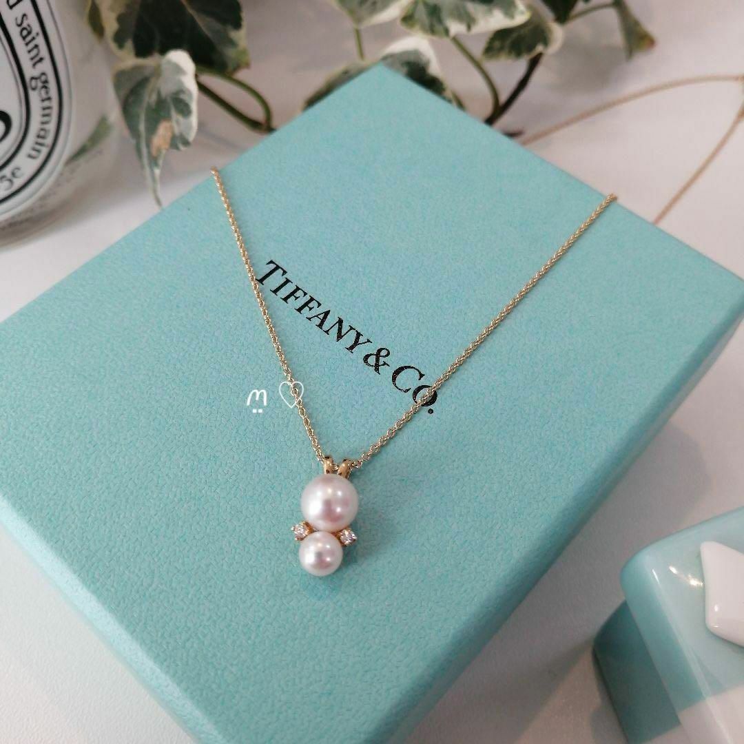 ティファニー　シグネチャーパールダイヤモンドネックレス　Ꮶ18ゴールドあこや真珠