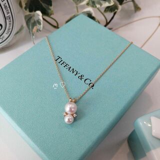 ティファニー(Tiffany & Co.)のティファニー　シグネチャーパールダイヤモンドネックレス　Ꮶ18ゴールドあこや真珠(ネックレス)