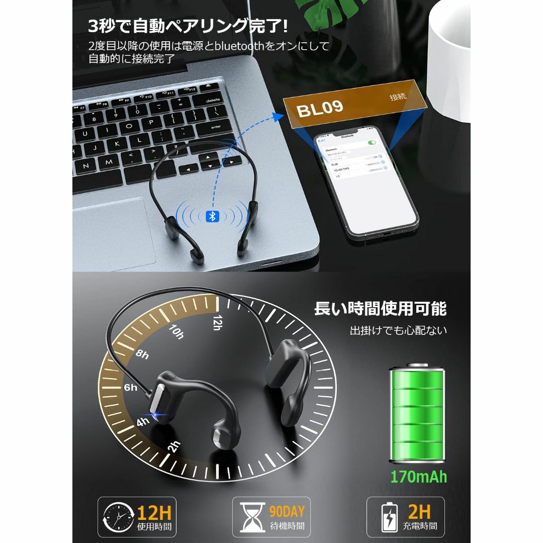 【在庫処分】骨伝導ヘッドホン ワイヤレスイヤホン Bluetooth ENCノイ