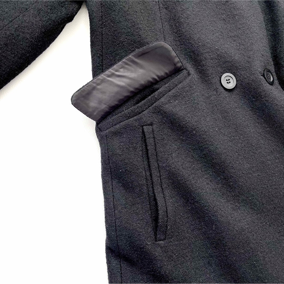 UNIQLO(ユニクロ)のウール100%✨UNIQLO スタンドカラー コート 黒 L ピーコート 毛 レディースのジャケット/アウター(ピーコート)の商品写真