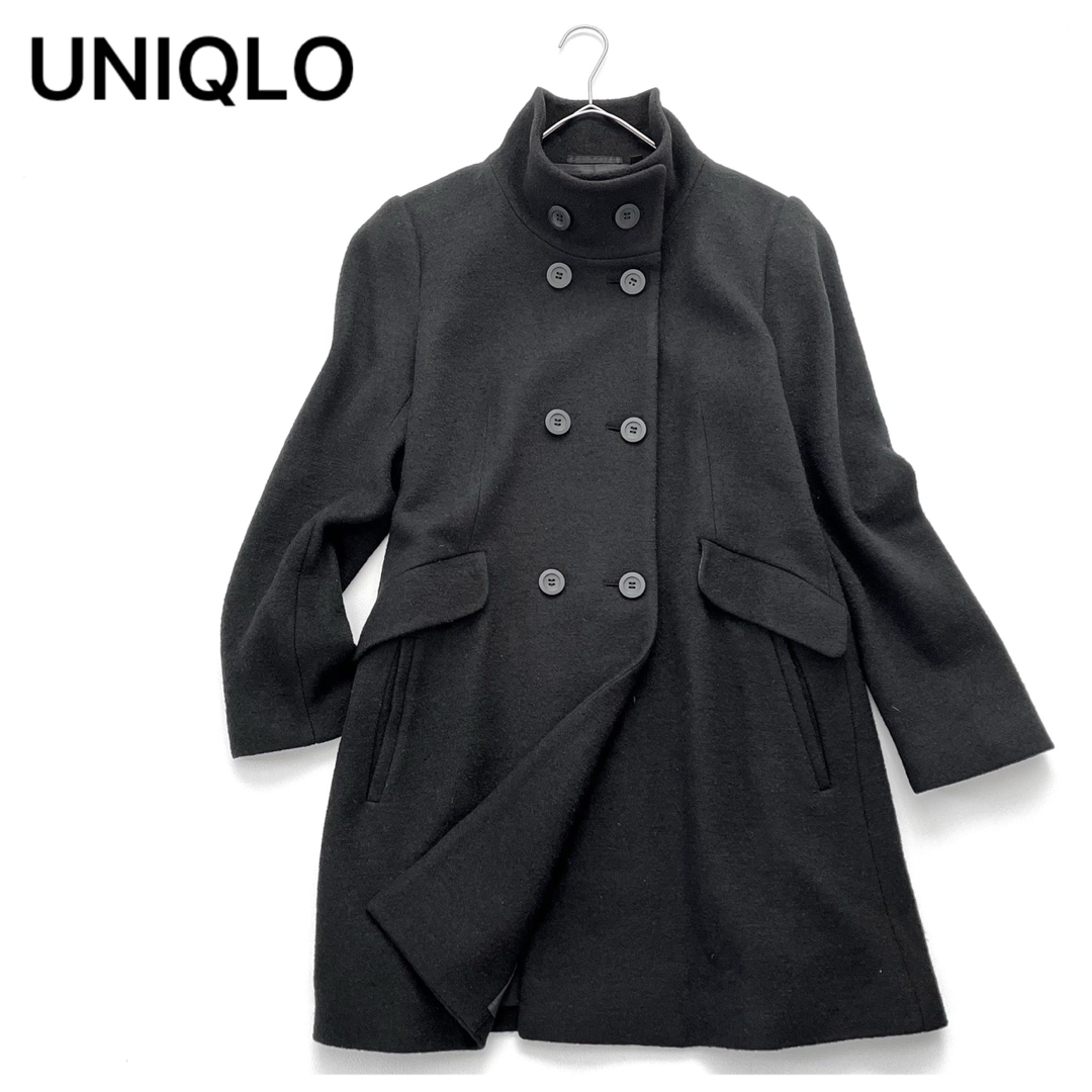 UNIQLO(ユニクロ)のウール100%✨UNIQLO スタンドカラー コート 黒 L ピーコート 毛 レディースのジャケット/アウター(ピーコート)の商品写真