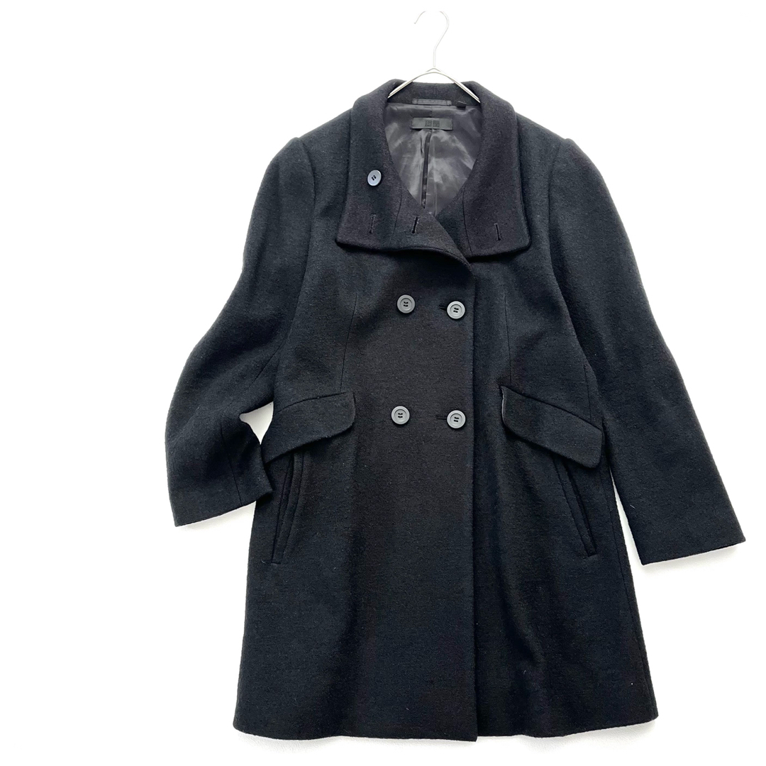 UNIQLO(ユニクロ)のウール100%✨UNIQLO スタンドカラー コート 黒 L ピーコート 毛 レディースのジャケット/アウター(ピーコート)の商品写真